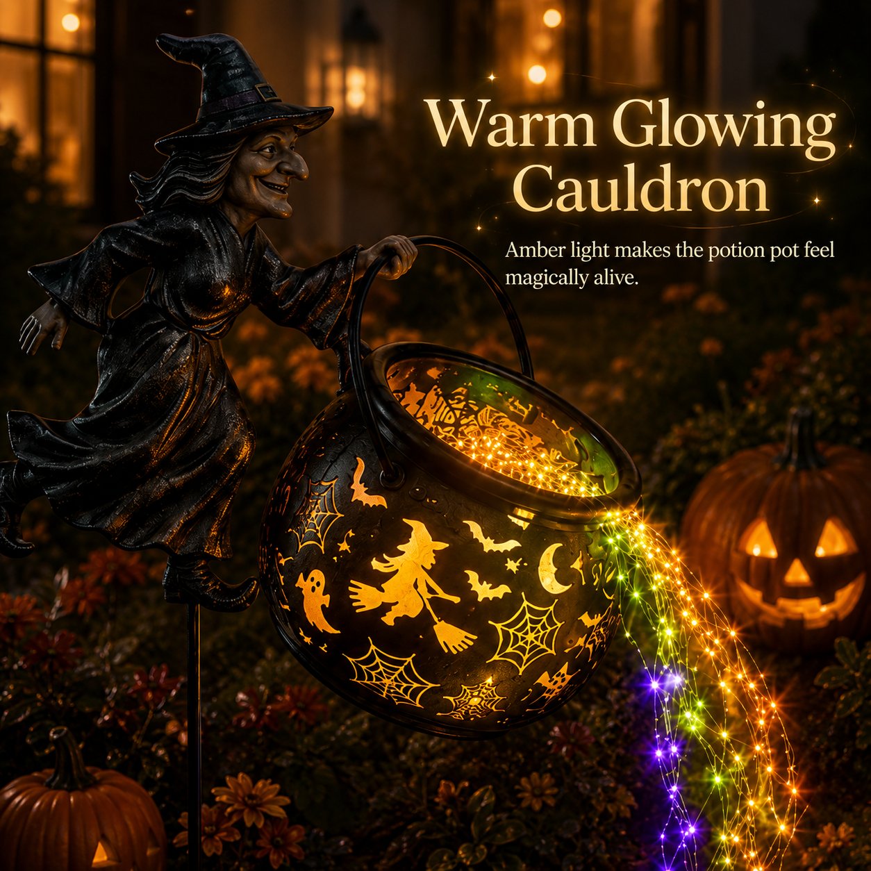 🎃 Halloween Witch Cauldron Garden Light – Magical Outdoor Yard Decor 🧙‍♀️✨