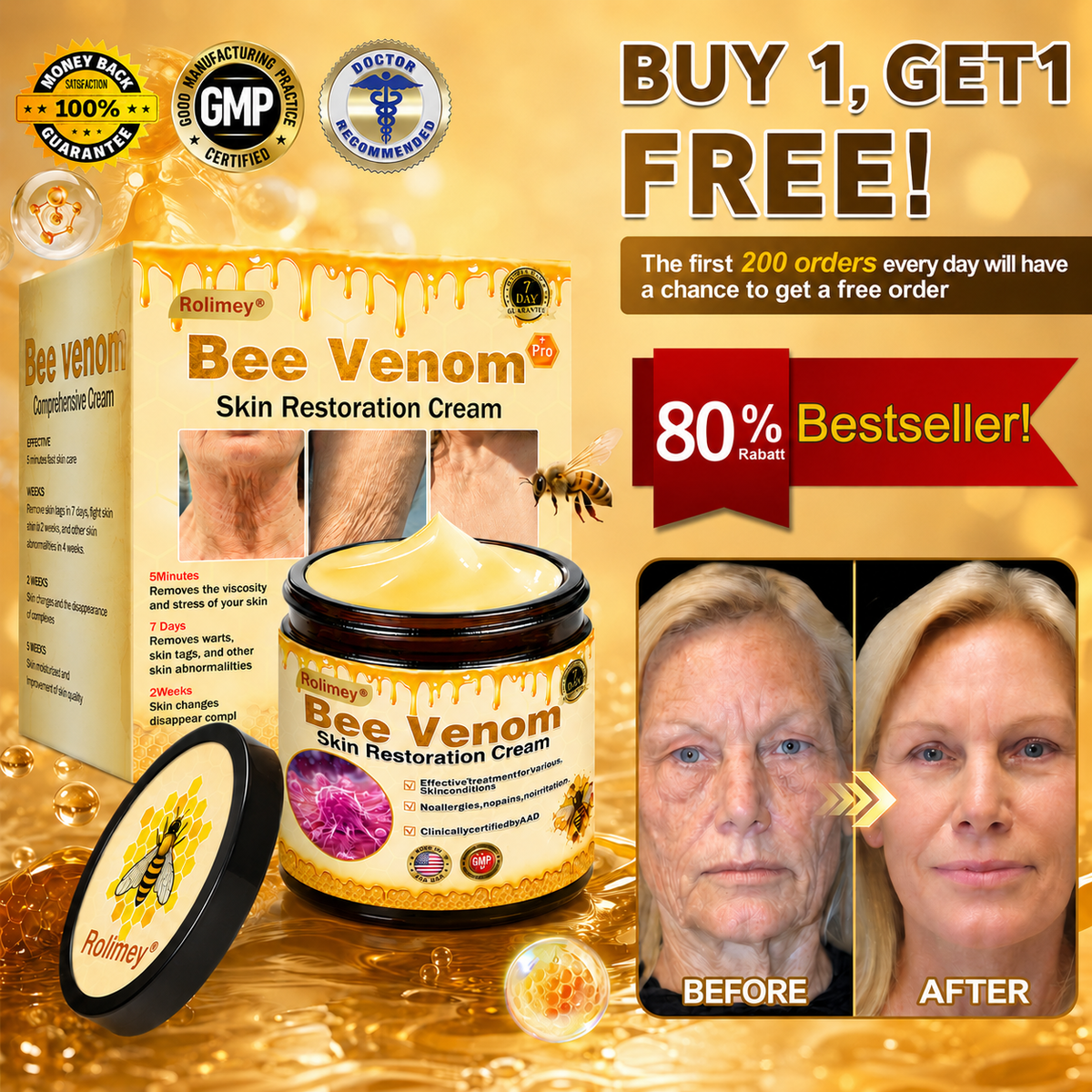 👨‍⚕️ Rolimey® Bee venom Pro Comprehensive Cream —Tightening for Skin Types 🔥