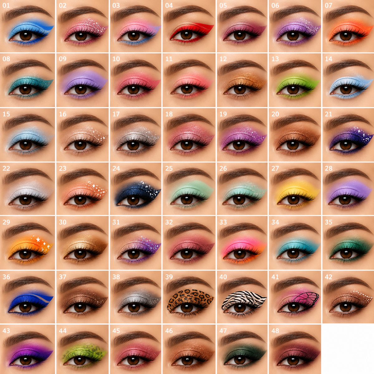 48 Instant Press-On Eyeshadow Looks | Reusable Eye Makeup Stickers