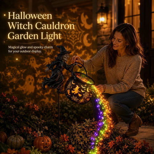 🎃 Halloween Witch Cauldron Garden Light – Magical Outdoor Yard Decor 🧙‍♀️✨