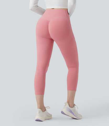 High Waisted Scrunch Butt Lifting Tummy Control Pocket Shaping Capri Training Leggings
