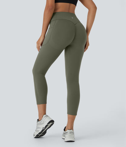 High Waisted Scrunch Butt Lifting Tummy Control Pocket Shaping Capri Training Leggings